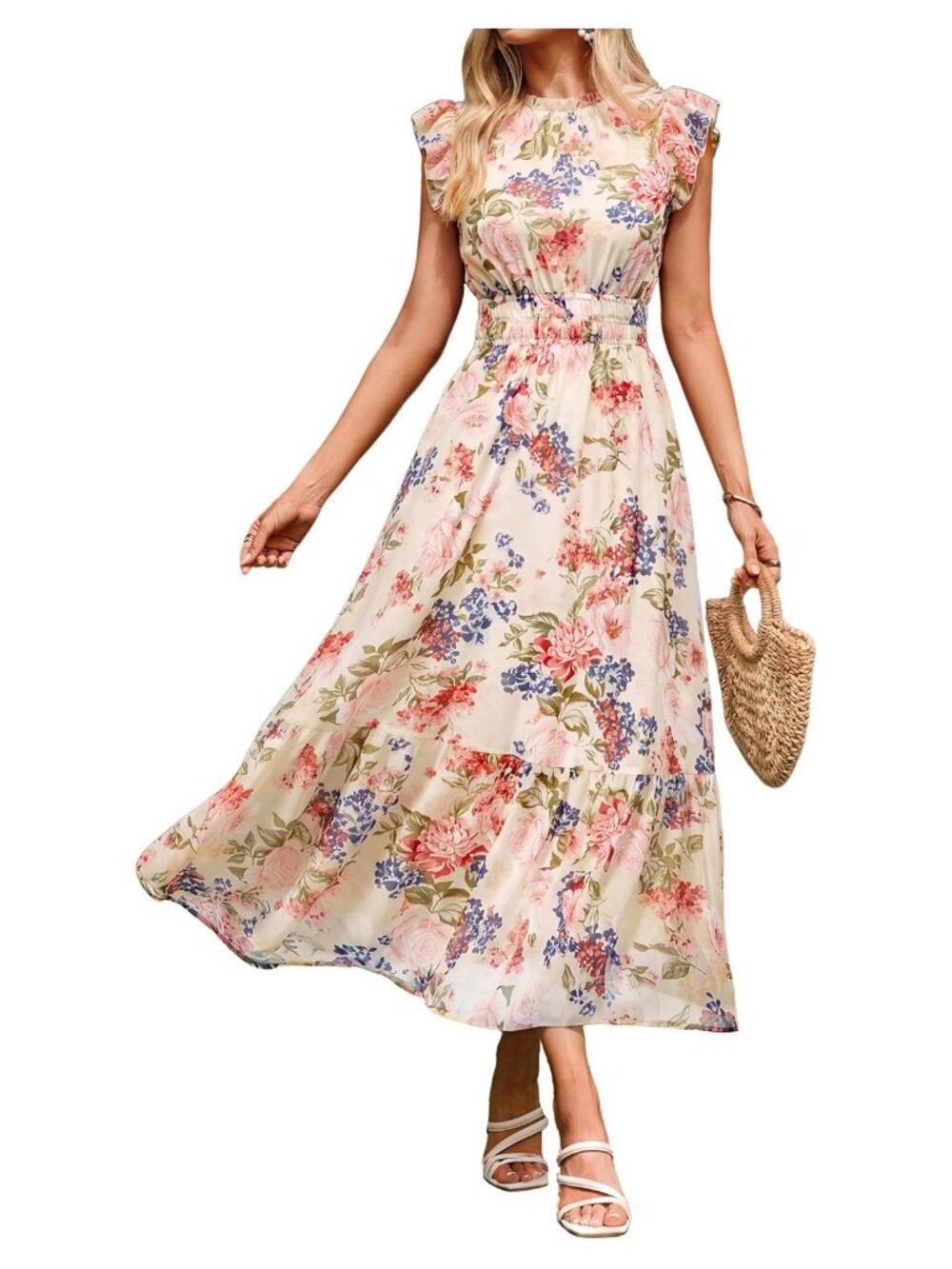 Floral Chiffon Maxi Dress Short Sleeve Wedding Guest